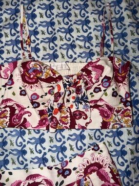 Caroline Constas Floral Tie-Front Dress in Cream, Fuchsia and Blue